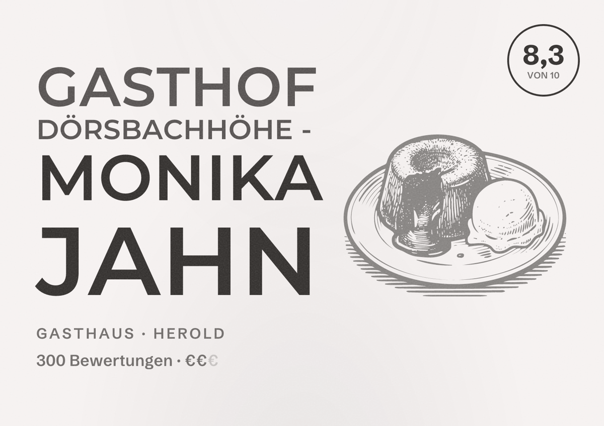 Illustriertes Poster von Gasthof Dörsbachhöhe - Monika Jahn, Gasthaus in Herold: Bewertung 8,3 von 10 aus 300 Bewertungen, Preisniveau €€