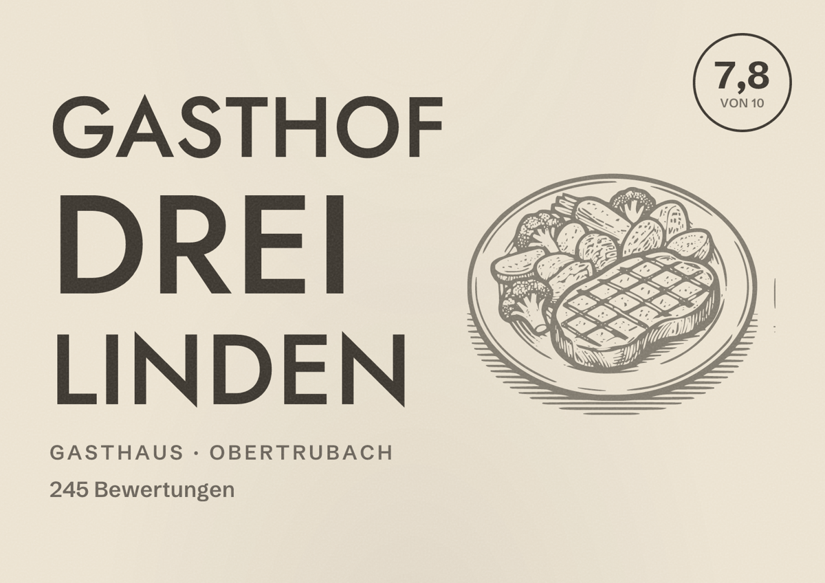 Illustriertes Poster von Gasthof Drei Linden, Gasthaus in Obertrubach: Bewertung 7,8 von 10 aus 245 Bewertungen