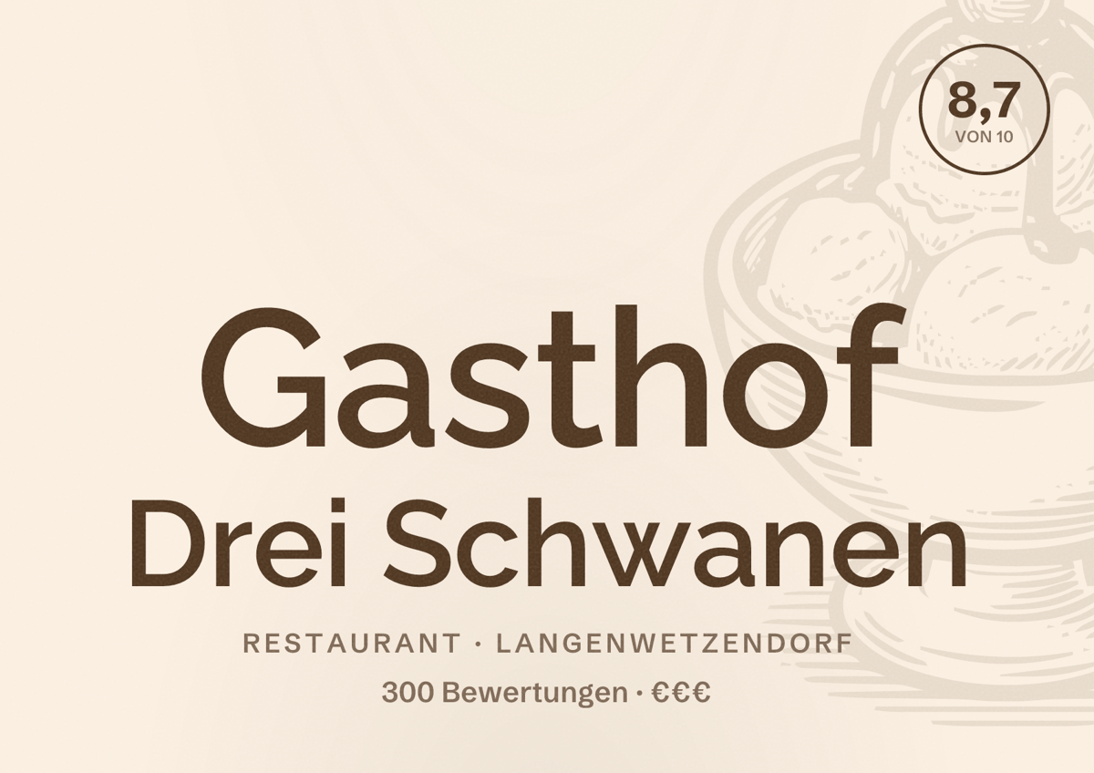 Illustriertes Poster von Gasthof Drei Schwanen, Restaurant in Langenwetzendorf: Bewertung 8,7 von 10 aus 300 Bewertungen, Preisniveau €€€