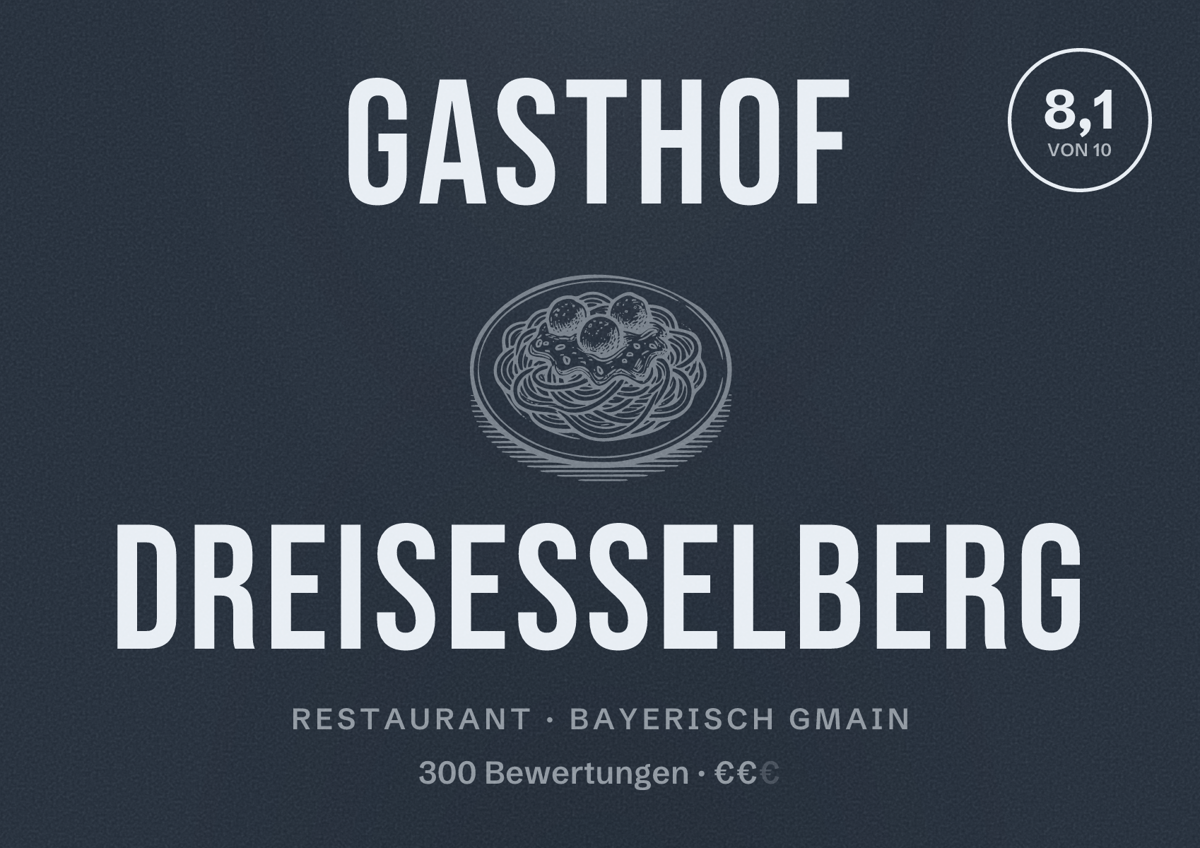 Illustriertes Poster von Gasthof Dreisesselberg, Restaurant in Bayerisch Gmain: Bewertung 8,1 von 10 aus 300 Bewertungen, Preisniveau €€
