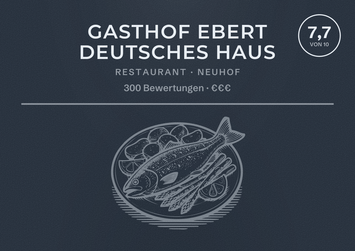 Illustriertes Poster von Gasthof Ebert Deutsches Haus, Restaurant in Neuhof: Bewertung 7,7 von 10 aus 300 Bewertungen, Preisniveau €€€