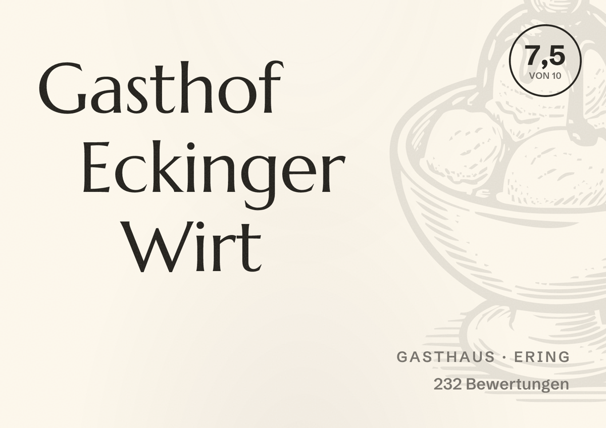 Illustriertes Poster von Gasthof Eckinger Wirt, Gasthaus in Ering: Bewertung 7,5 von 10 aus 232 Bewertungen