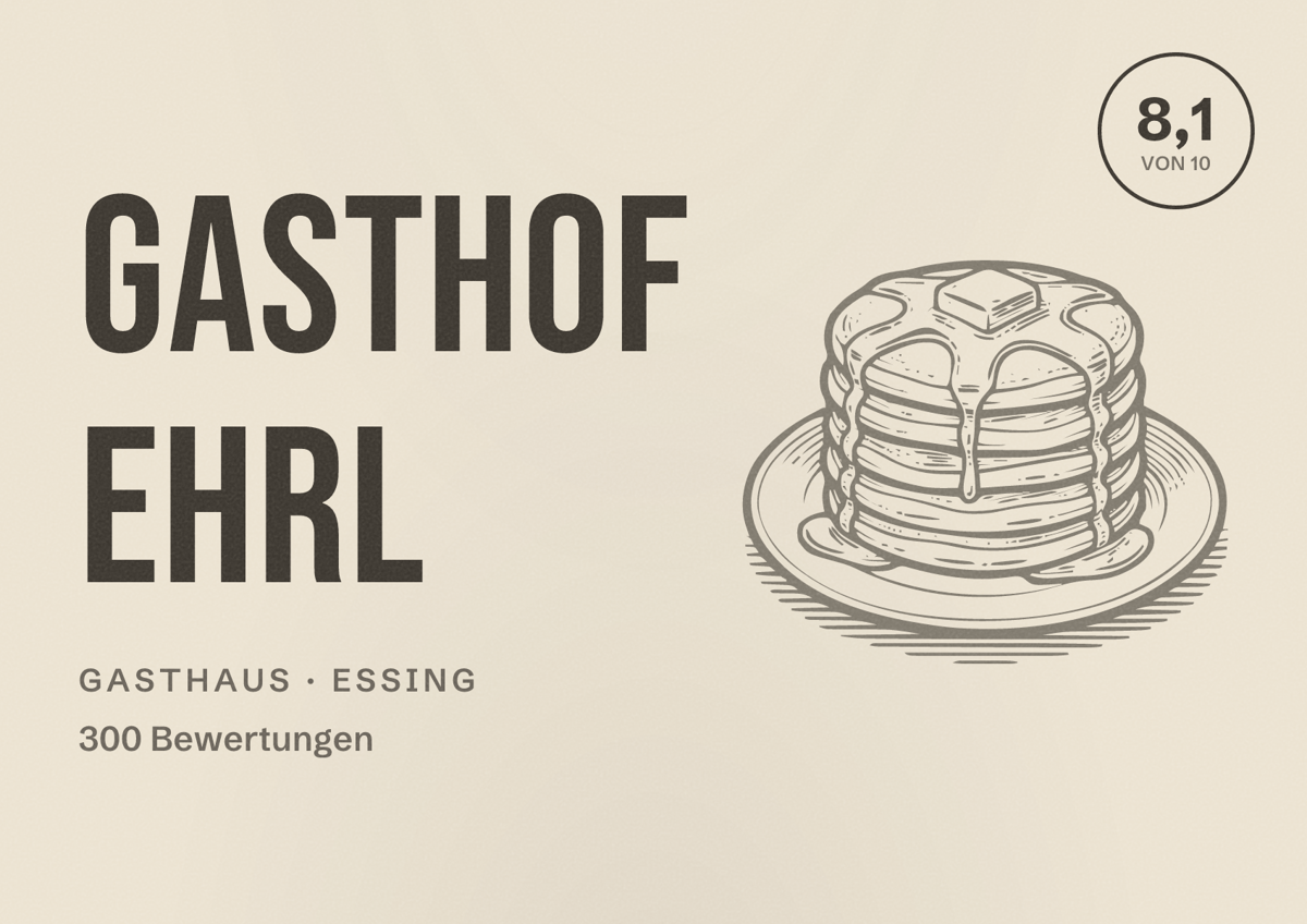 Illustriertes Poster von Gasthof Ehrl, Gasthaus in Essing: Bewertung 8,1 von 10 aus 300 Bewertungen