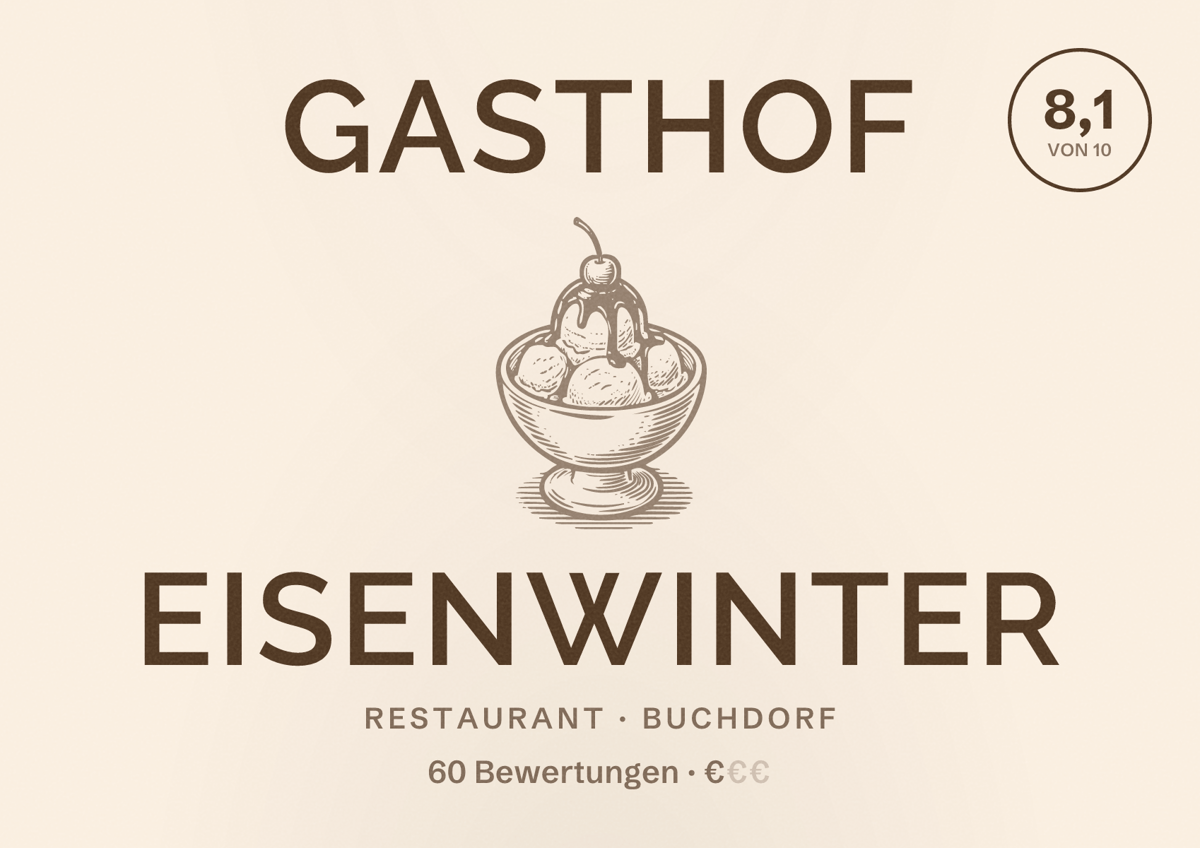 Illustriertes Poster von Gasthof Eisenwinter, Restaurant in Buchdorf: Bewertung 8,1 von 10 aus 60 Bewertungen, Preisniveau €