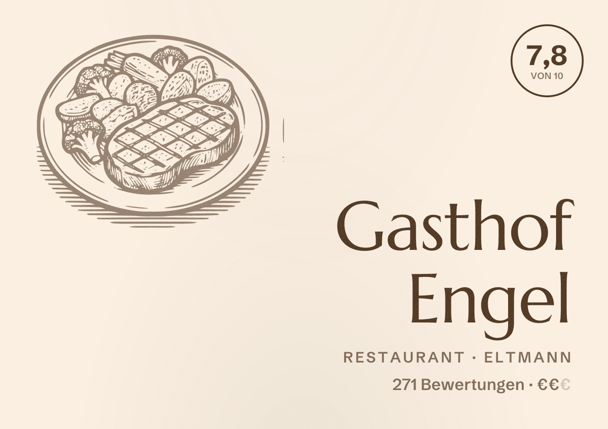 Illustriertes Poster von Gasthof Engel, Restaurant in Eltmann: Bewertung 7,8 von 10 aus 271 Bewertungen, Preisniveau €€