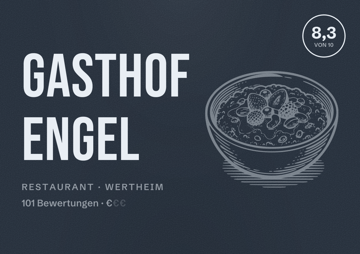 Illustriertes Poster von Gasthof Engel, Restaurant in Wertheim: Bewertung 8,3 von 10 aus 101 Bewertungen, Preisniveau €