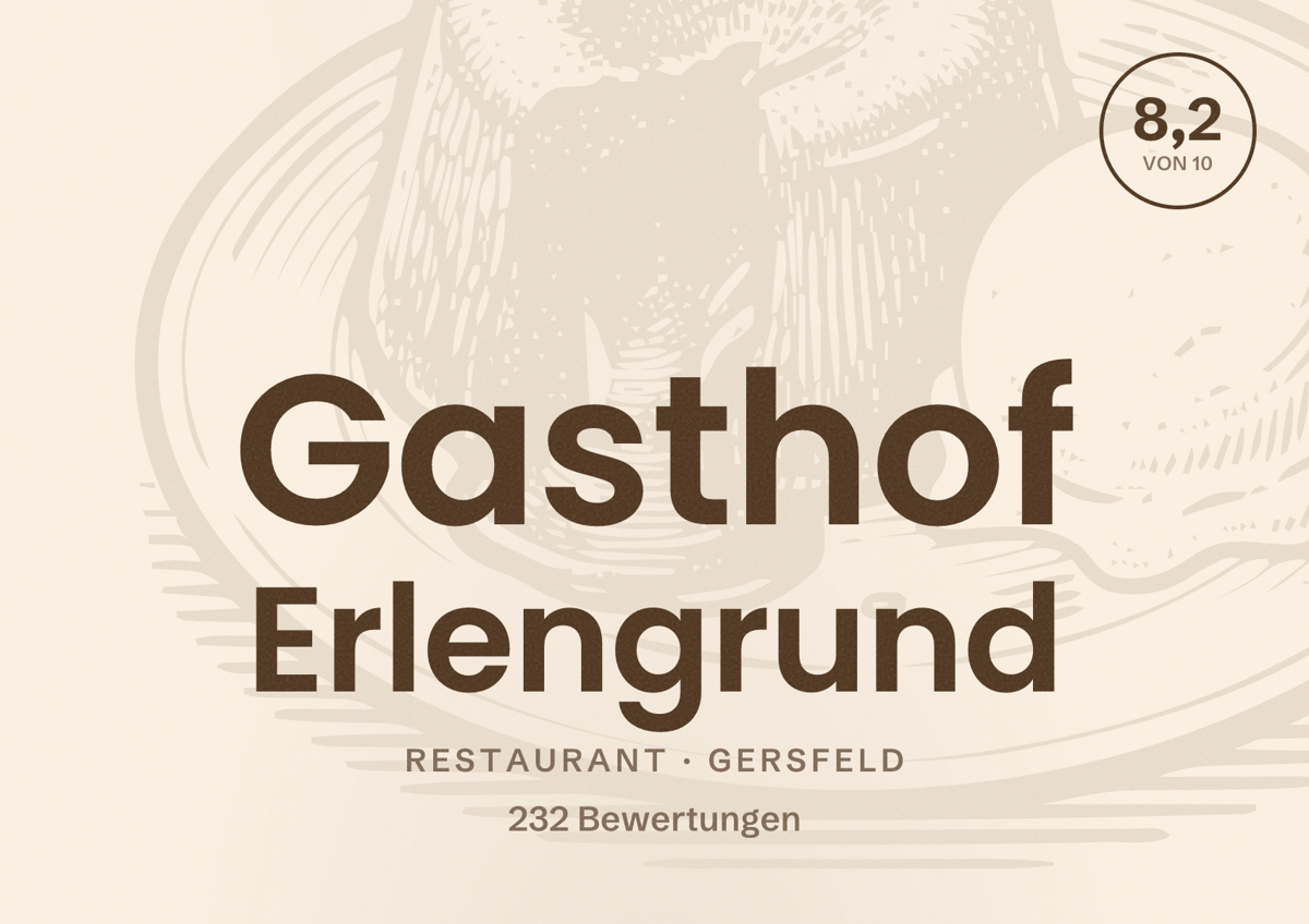 Illustriertes Poster von Gasthof Erlengrund, Restaurant in Gersfeld: Bewertung 8,2 von 10 aus 232 Bewertungen
