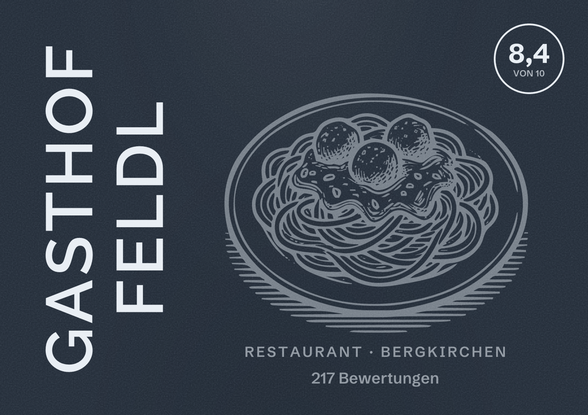 Illustriertes Poster von Gasthof Feldl, Restaurant in Bergkirchen: Bewertung 8,4 von 10 aus 217 Bewertungen