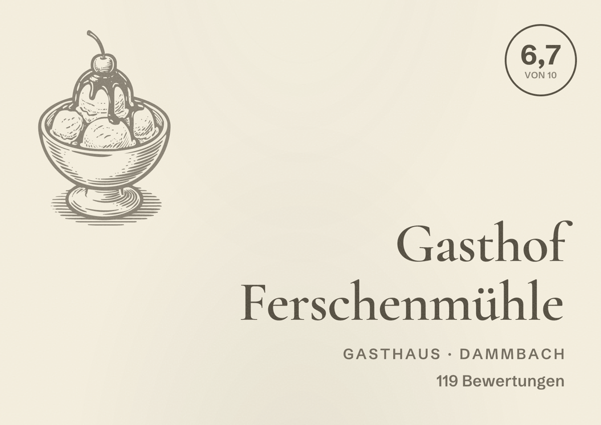 Illustriertes Poster von Gasthof Ferschenmühle, Gasthaus in Dammbach: Bewertung 6,7 von 10 aus 119 Bewertungen