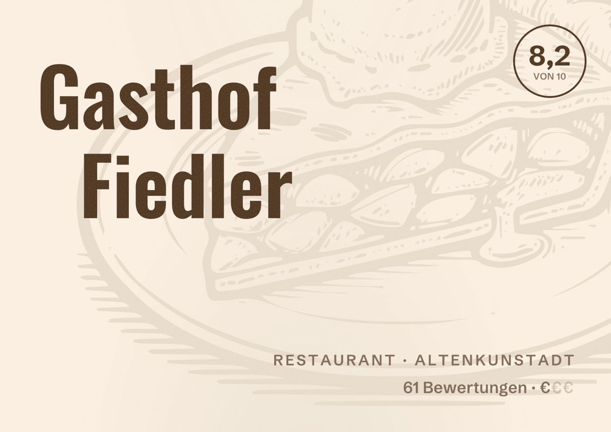 Illustriertes Poster von Gasthof Fiedler, Restaurant in Altenkunstadt: Bewertung 8,2 von 10 aus 61 Bewertungen, Preisniveau €