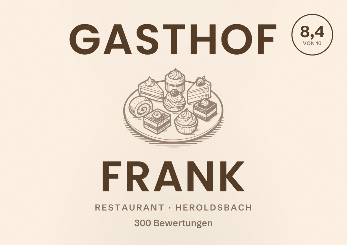 Illustriertes Poster von Gasthof Frank, Restaurant in Heroldsbach: Bewertung 8,4 von 10 aus 300 Bewertungen