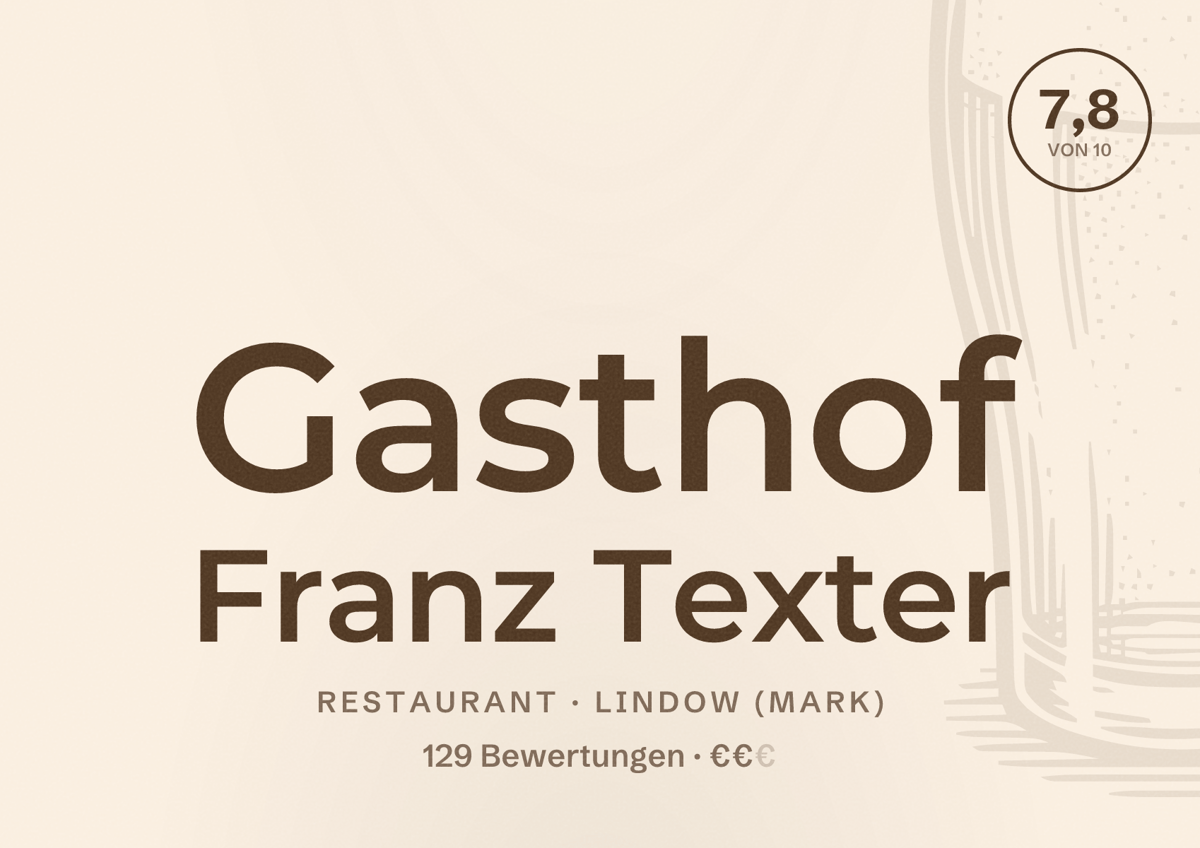Illustriertes Poster von Gasthof Franz Texter, Restaurant in Lindow (Mark): Bewertung 7,8 von 10 aus 129 Bewertungen, Preisniveau €€