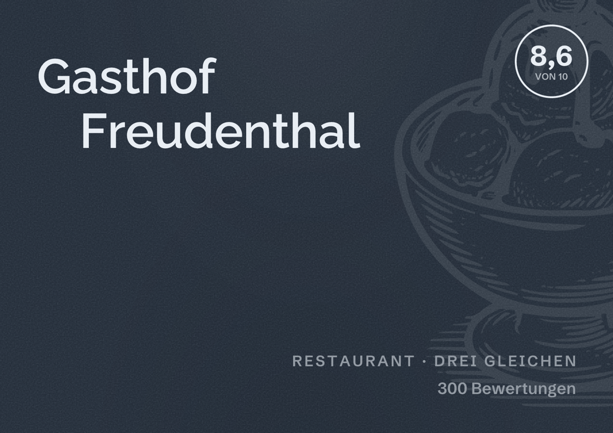 Illustriertes Poster von Gasthof Freudenthal, Restaurant in Drei Gleichen: Bewertung 8,6 von 10 aus 300 Bewertungen