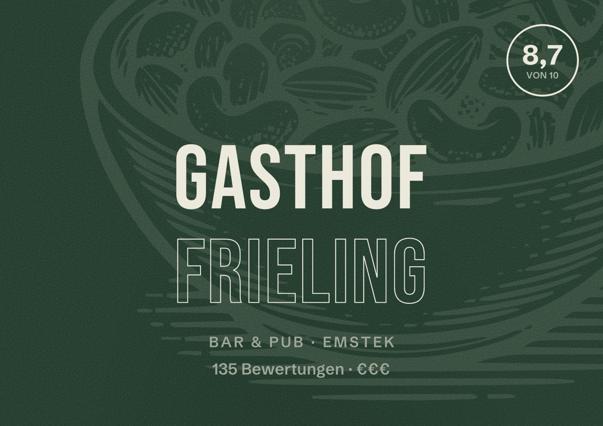 Illustriertes Poster von Gasthof Frieling, Bar & Pub in Emstek: Bewertung 8,7 von 10 aus 135 Bewertungen, Preisniveau €€€