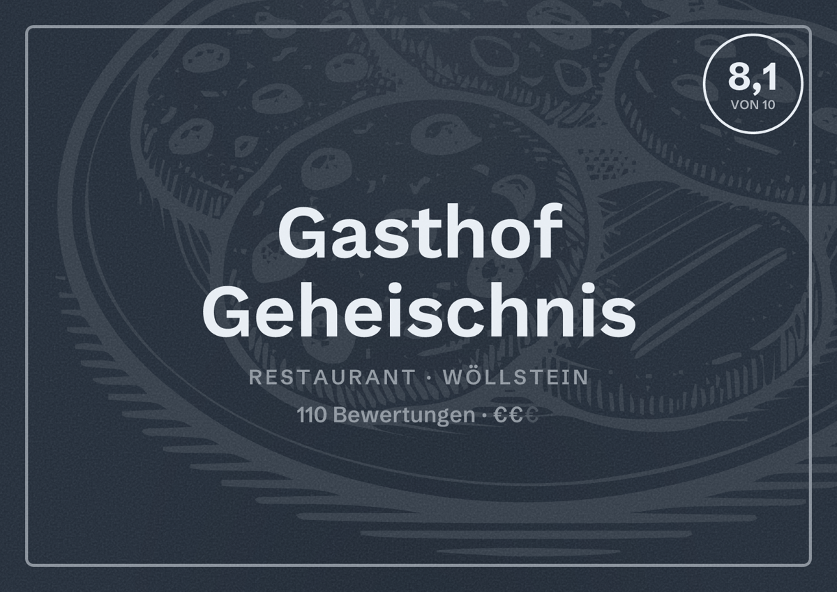 Illustriertes Poster von Gasthof Geheischnis, Restaurant in Wöllstein: Bewertung 8,1 von 10 aus 110 Bewertungen, Preisniveau €€