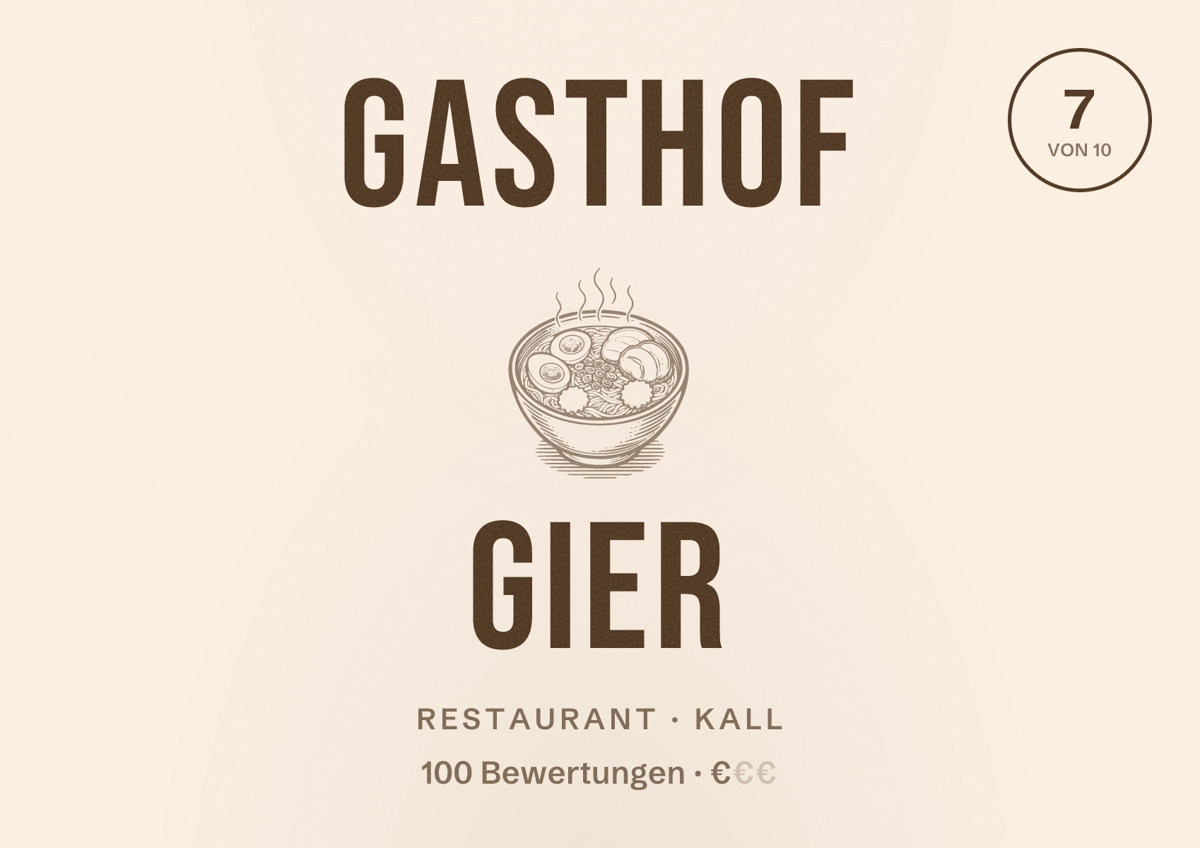 Illustriertes Poster von Gasthof Gier, Restaurant in Kall: Bewertung 7 von 10 aus 100 Bewertungen, Preisniveau €