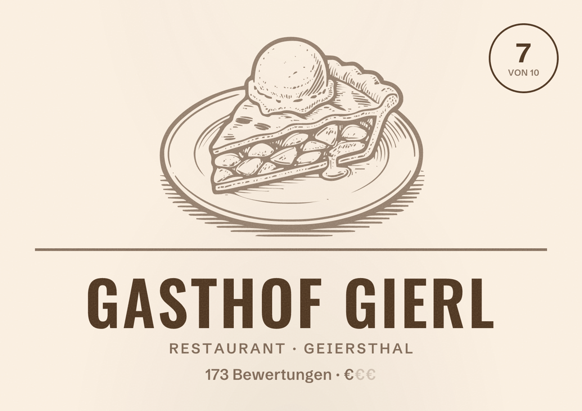 Illustriertes Poster von Gasthof Gierl, Restaurant in Geiersthal: Bewertung 7 von 10 aus 173 Bewertungen, Preisniveau €