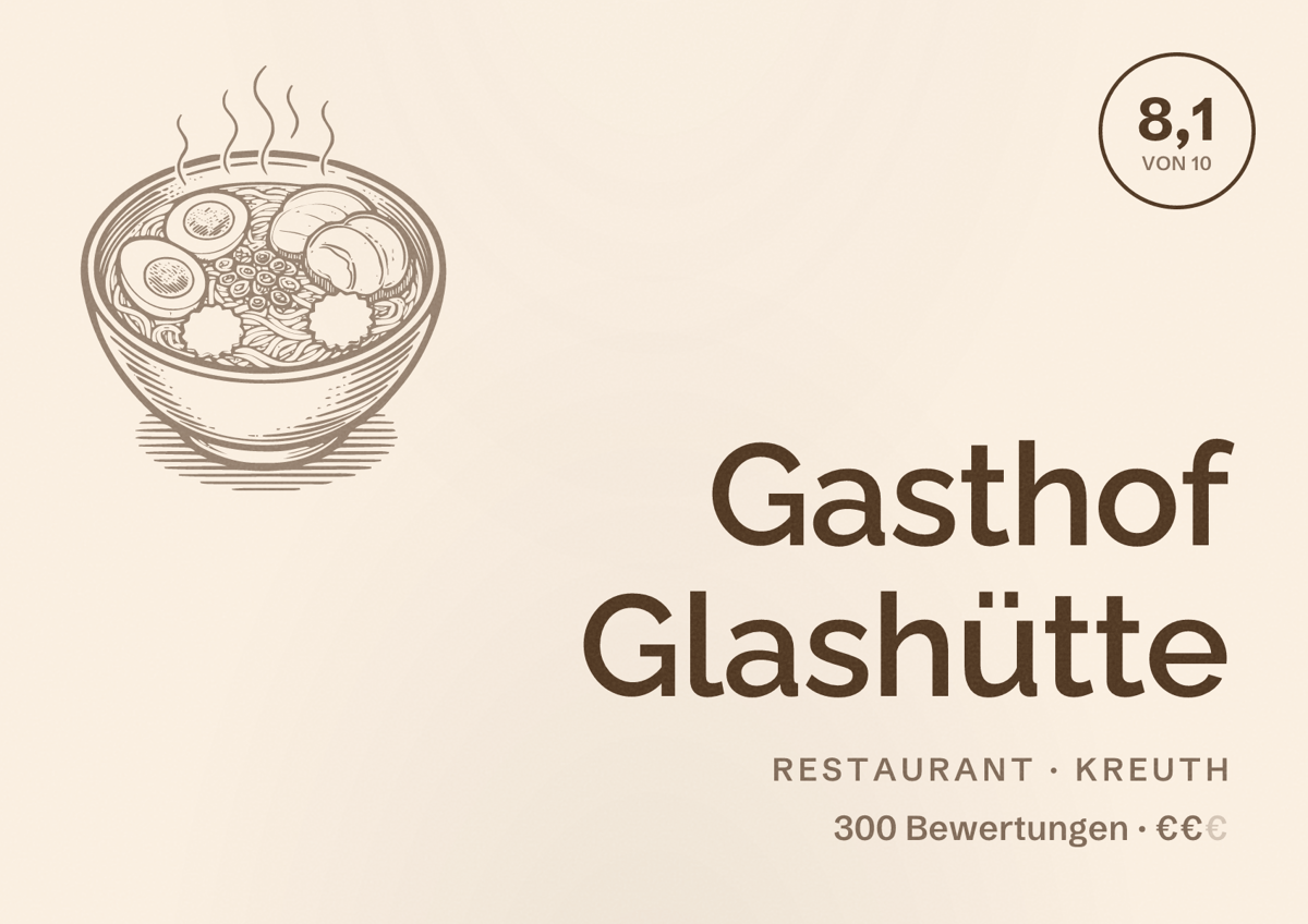 Illustriertes Poster von Gasthof Glashütte, Restaurant in Kreuth: Bewertung 8,1 von 10 aus 300 Bewertungen, Preisniveau €€