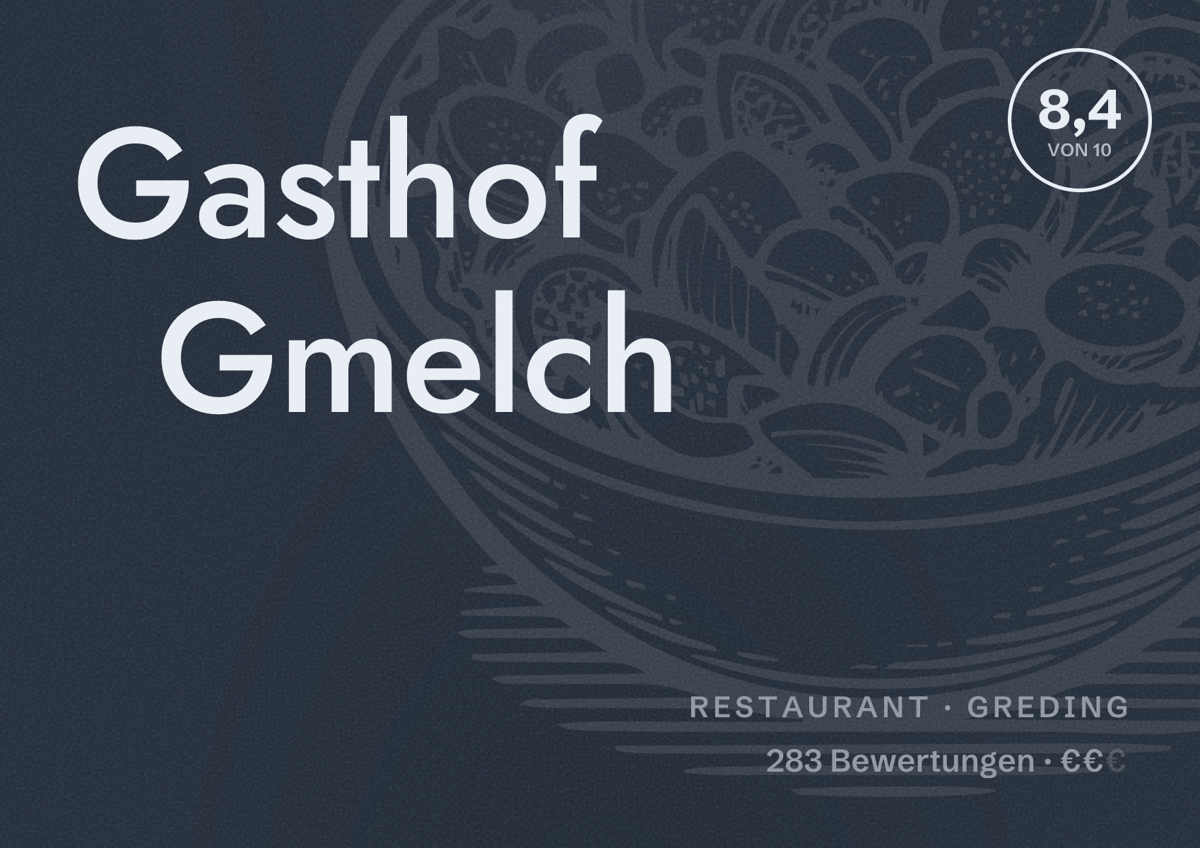 Illustriertes Poster von Gasthof Gmelch, Restaurant in Greding: Bewertung 8,4 von 10 aus 283 Bewertungen, Preisniveau €€