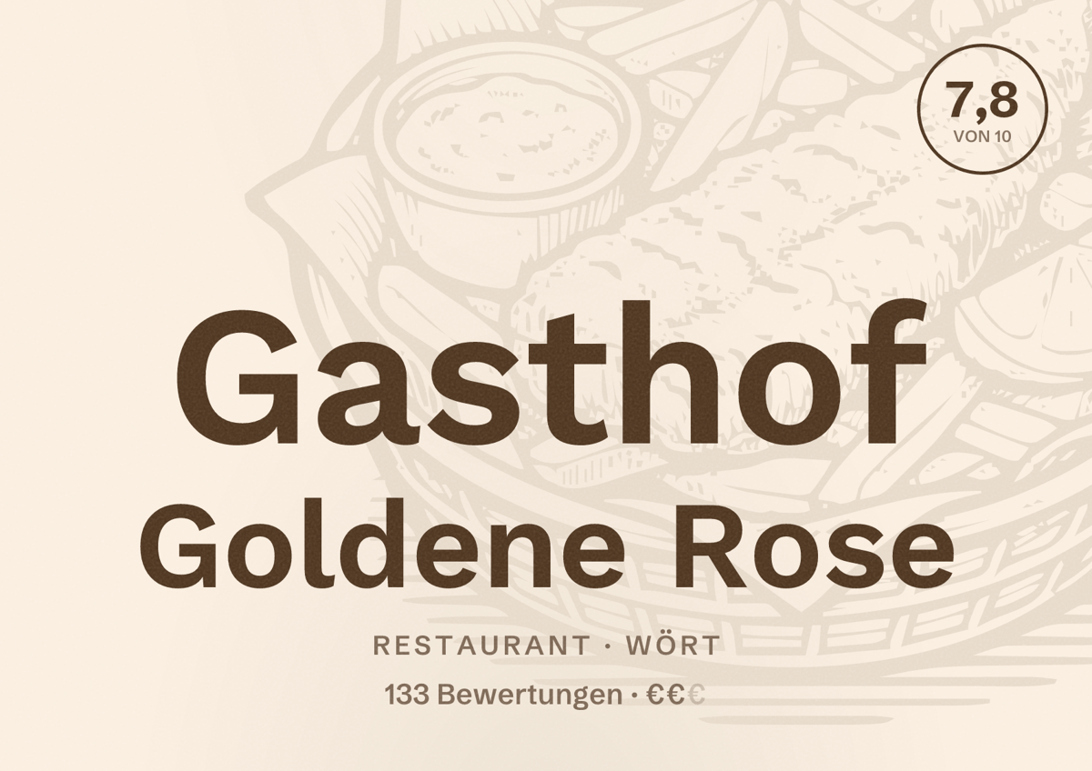 Illustriertes Poster von Gasthof Goldene Rose, Restaurant in Wört: Bewertung 7,8 von 10 aus 133 Bewertungen, Preisniveau €€