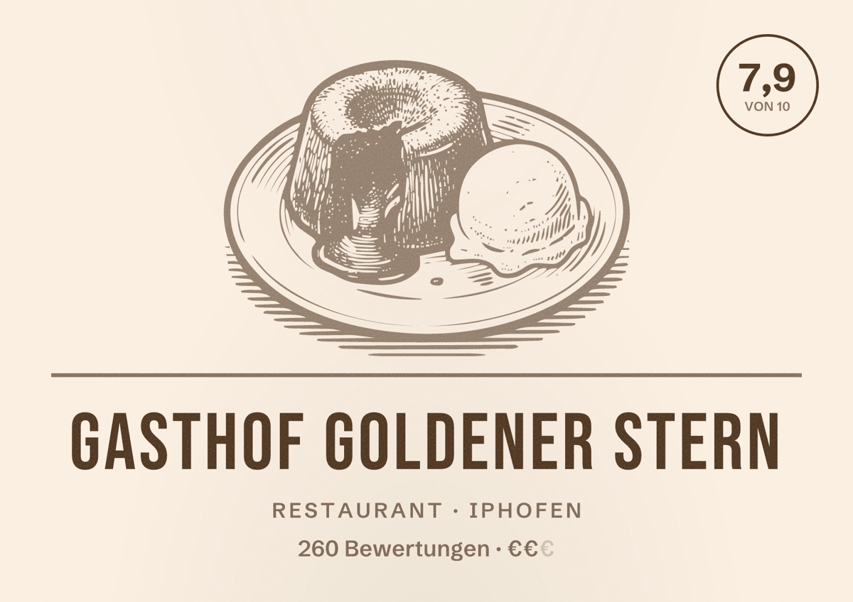 Illustriertes Poster von Gasthof Goldener Stern, Restaurant in Iphofen: Bewertung 7,9 von 10 aus 260 Bewertungen, Preisniveau €€