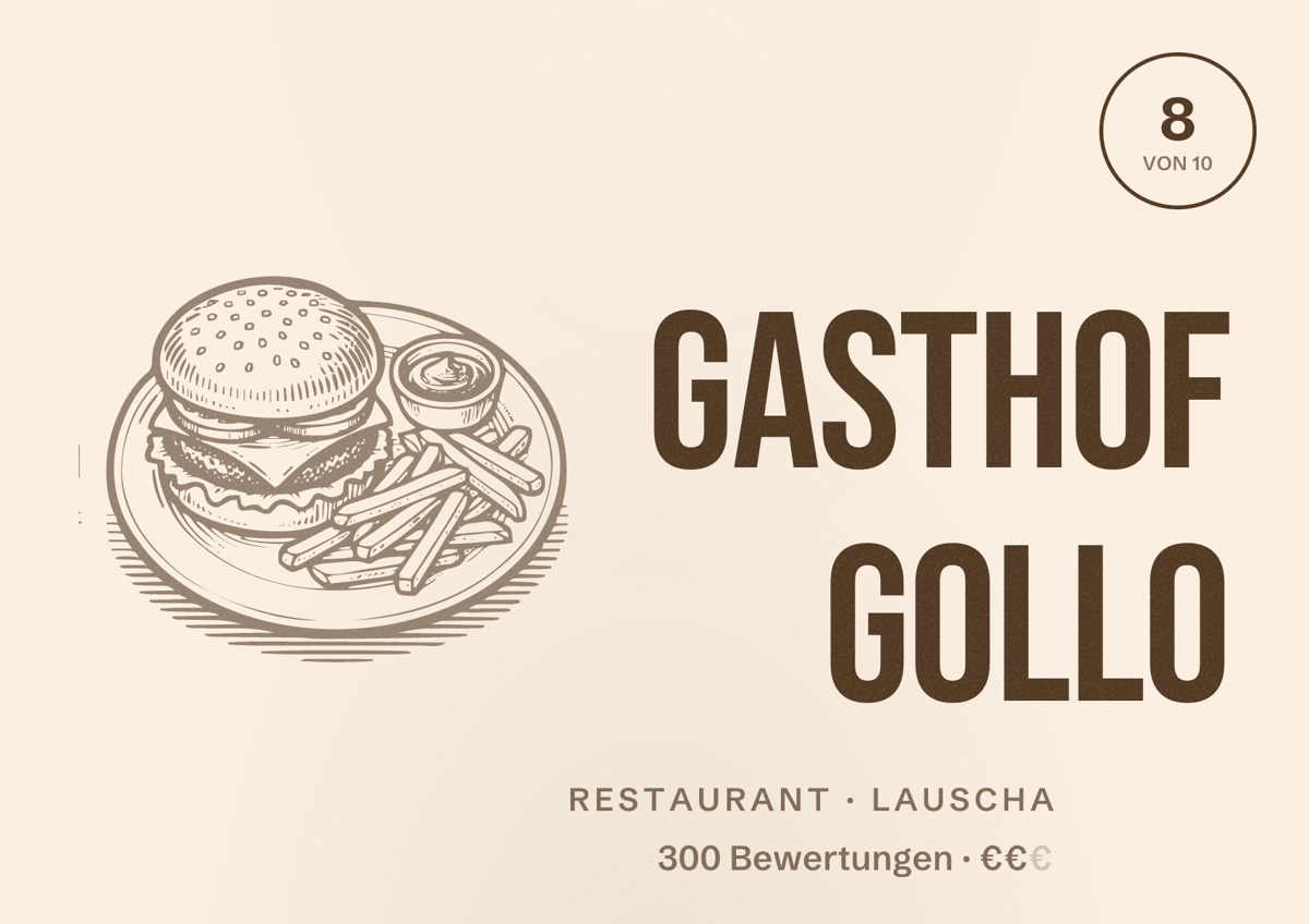 Illustriertes Poster von GASTHOF GOLLO, Restaurant in Lauscha: Bewertung 8 von 10 aus 300 Bewertungen, Preisniveau €€
