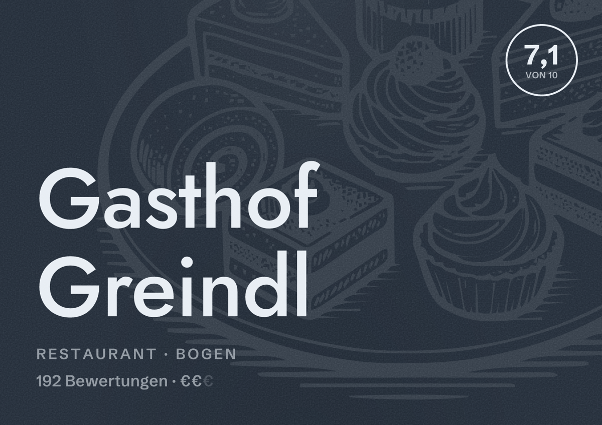 Illustriertes Poster von Gasthof Greindl, Restaurant in Bogen: Bewertung 7,1 von 10 aus 192 Bewertungen, Preisniveau €€