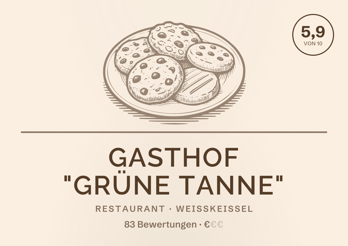 Illustriertes Poster von Gasthof "Grüne Tanne", Restaurant in Weißkeißel: Bewertung 5,9 von 10 aus 83 Bewertungen, Preisniveau €