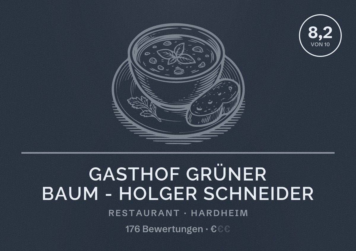 Illustriertes Poster von Gasthof Grüner Baum - Holger Schneider, Restaurant in Hardheim: Bewertung 8,2 von 10 aus 176 Bewertungen, Preisniveau €