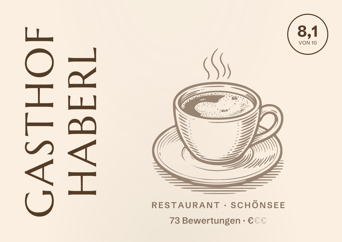Illustriertes Poster von Gasthof Haberl, Restaurant in Schönsee: Bewertung 8,1 von 10 aus 73 Bewertungen, Preisniveau €