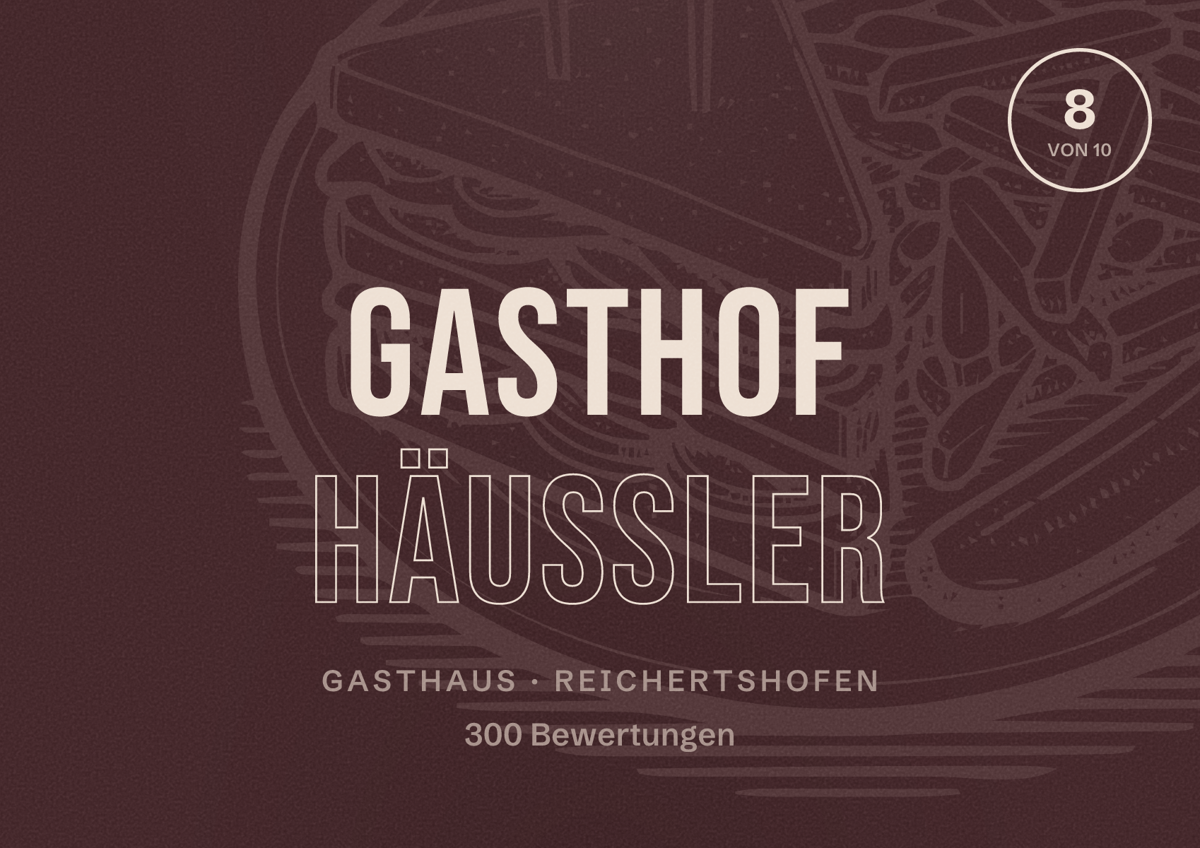 Illustriertes Poster von Gasthof Häußler, Gasthaus in Reichertshofen: Bewertung 8 von 10 aus 300 Bewertungen