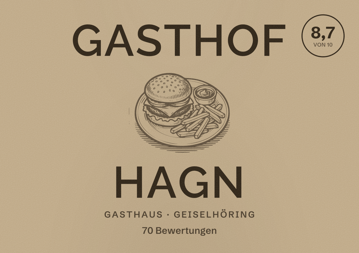 Illustriertes Poster von Gasthof Hagn, Gasthaus in Geiselhöring: Bewertung 8,7 von 10 aus 70 Bewertungen