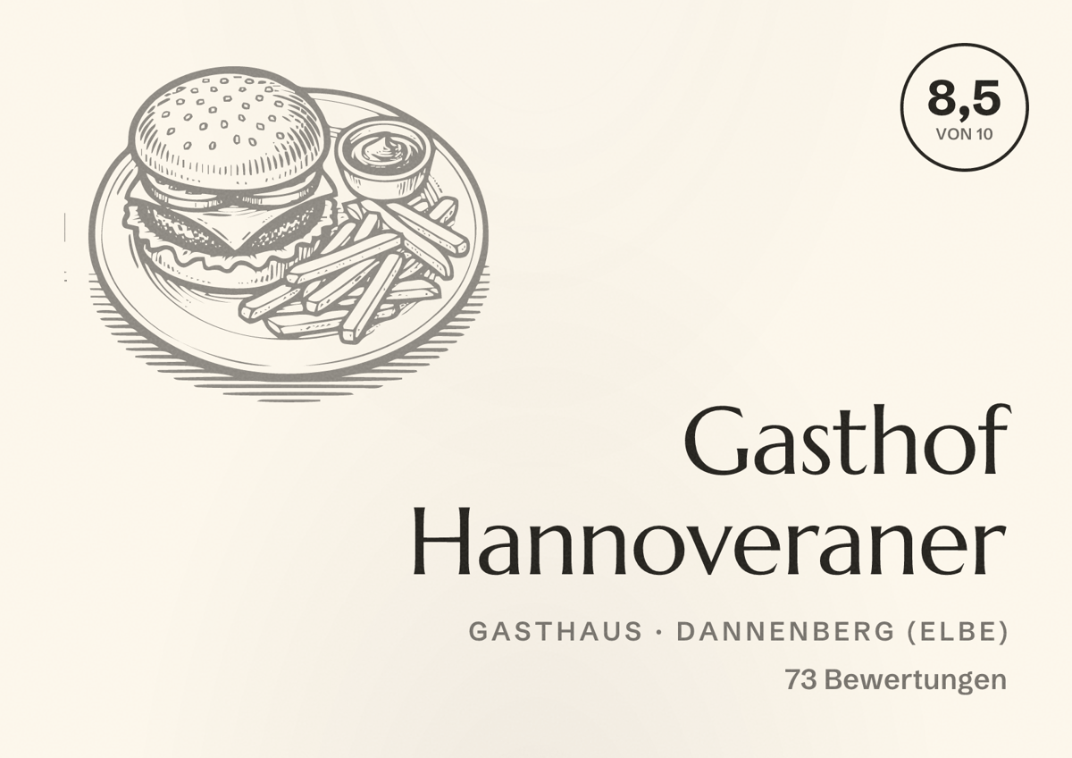 Illustriertes Poster von Gasthof Hannoveraner, Gasthaus in Dannenberg (Elbe): Bewertung 8,5 von 10 aus 73 Bewertungen