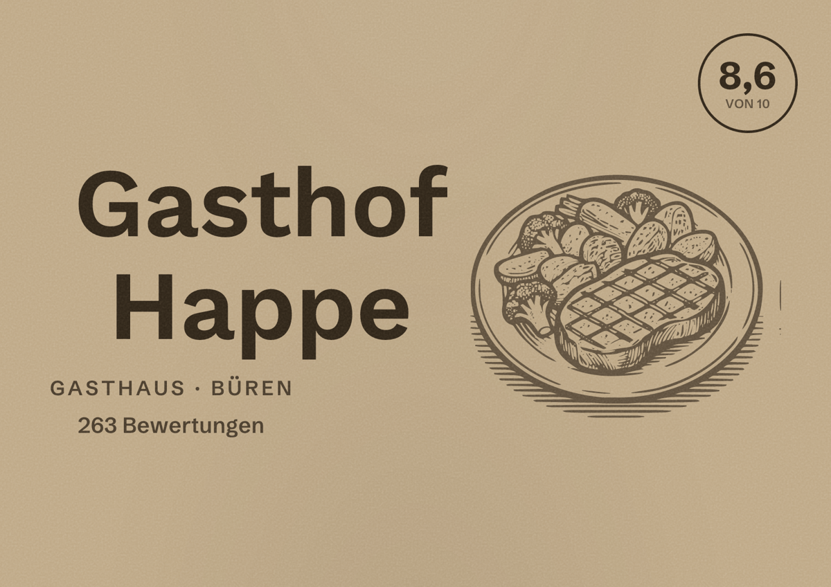 Illustriertes Poster von Gasthof Happe, Gasthaus in Büren: Bewertung 8,6 von 10 aus 263 Bewertungen