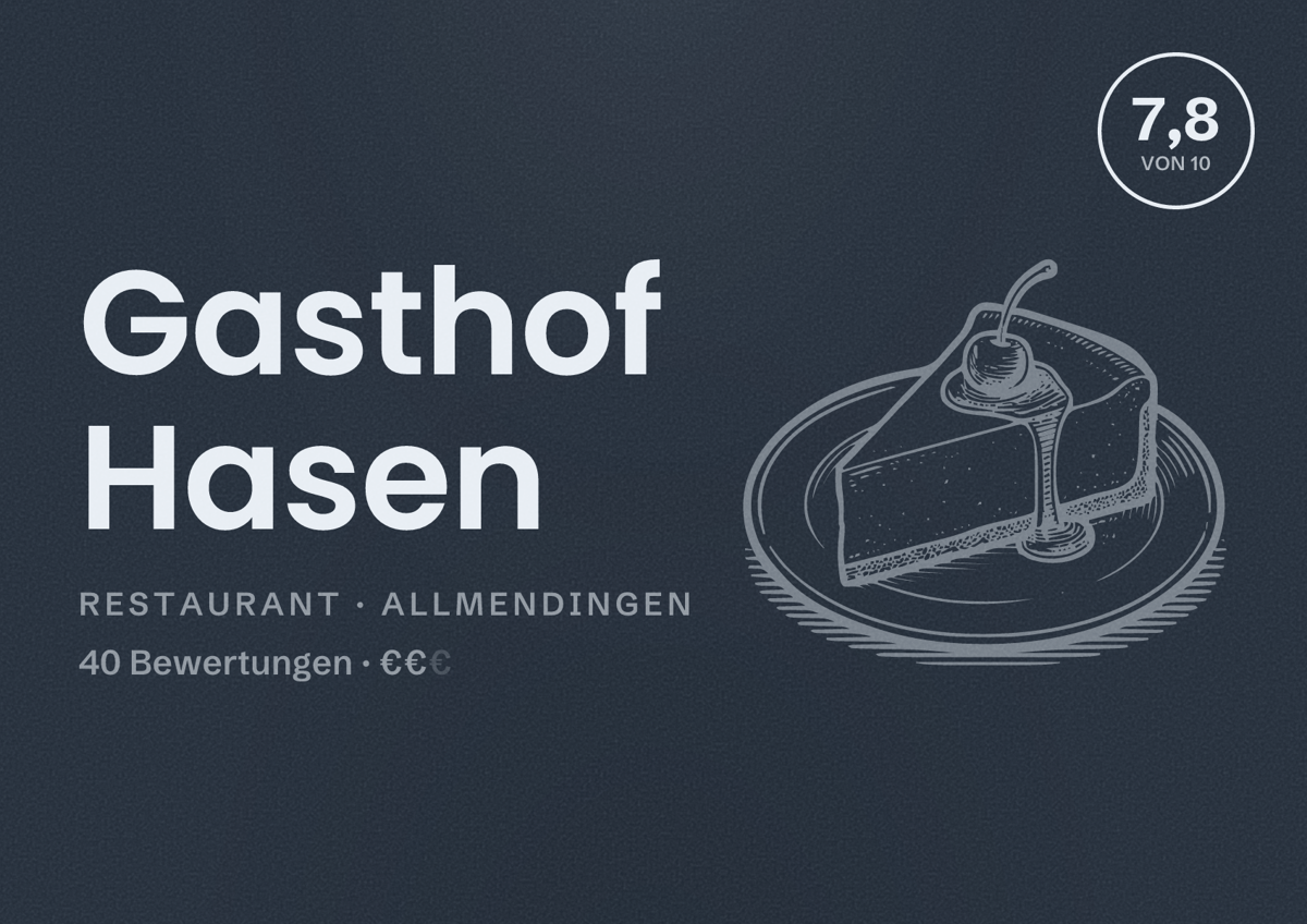 Illustriertes Poster von Gasthof Hasen, Restaurant in Allmendingen: Bewertung 7,8 von 10 aus 40 Bewertungen, Preisniveau €€