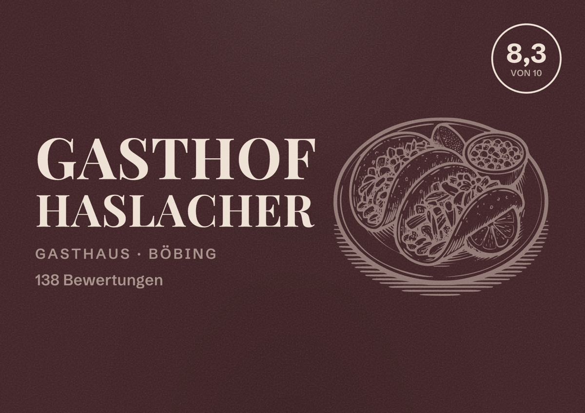 Illustriertes Poster von Gasthof Haslacher, Gasthaus in Böbing: Bewertung 8,3 von 10 aus 138 Bewertungen