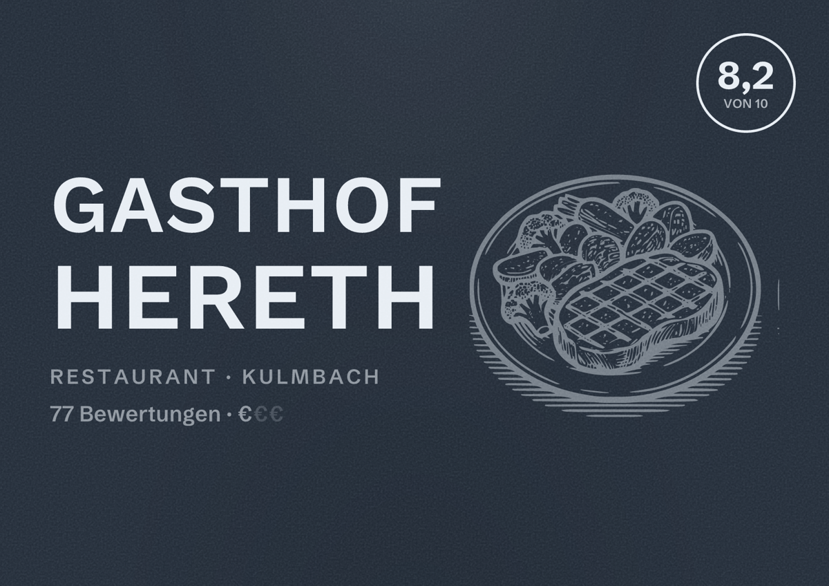 Illustriertes Poster von Gasthof Hereth, Restaurant in Kulmbach: Bewertung 8,2 von 10 aus 77 Bewertungen, Preisniveau €