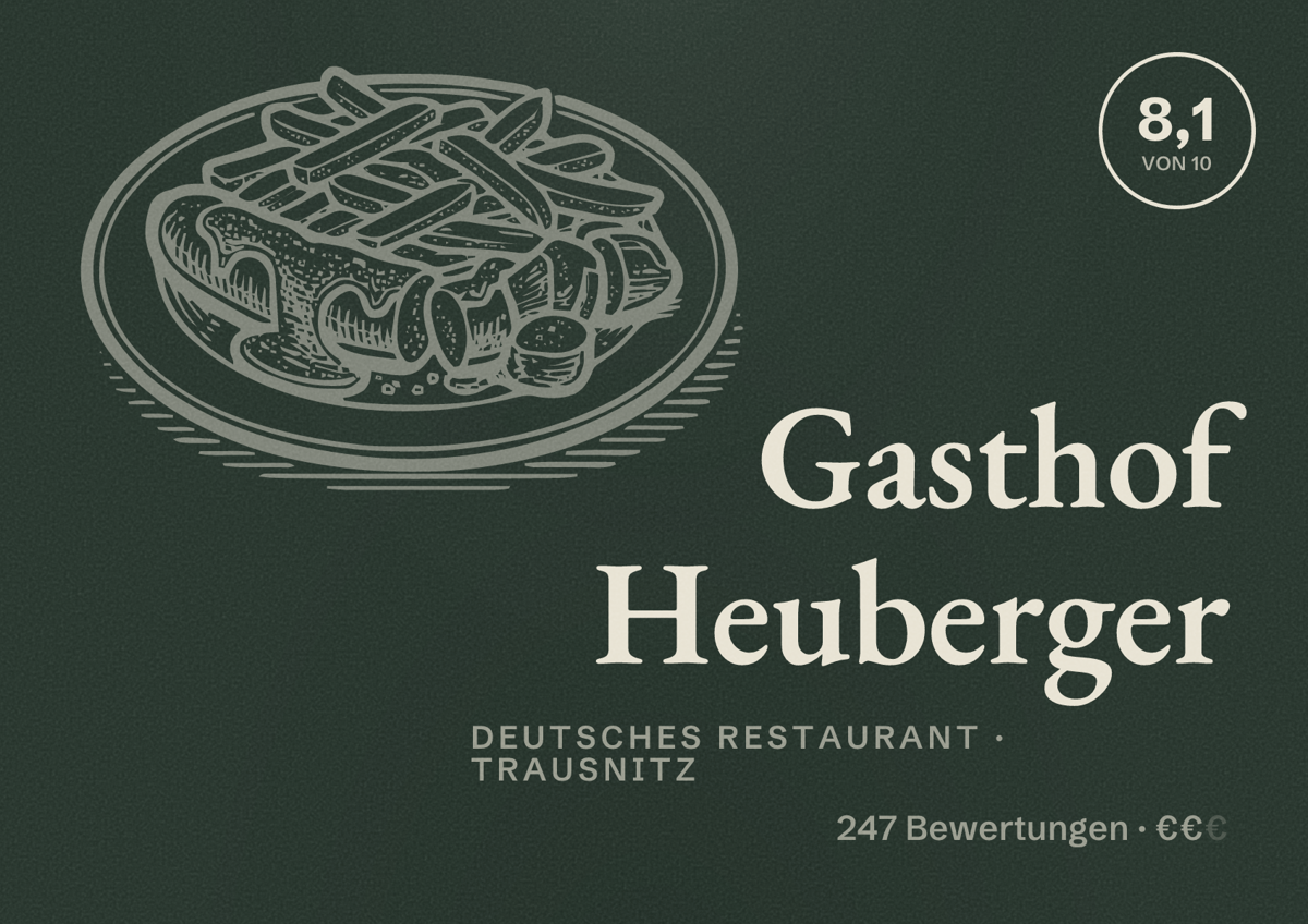 Illustriertes Poster von Gasthof Heuberger, Deutsches Restaurant in Trausnitz: Bewertung 8,1 von 10 aus 247 Bewertungen, Preisniveau €€