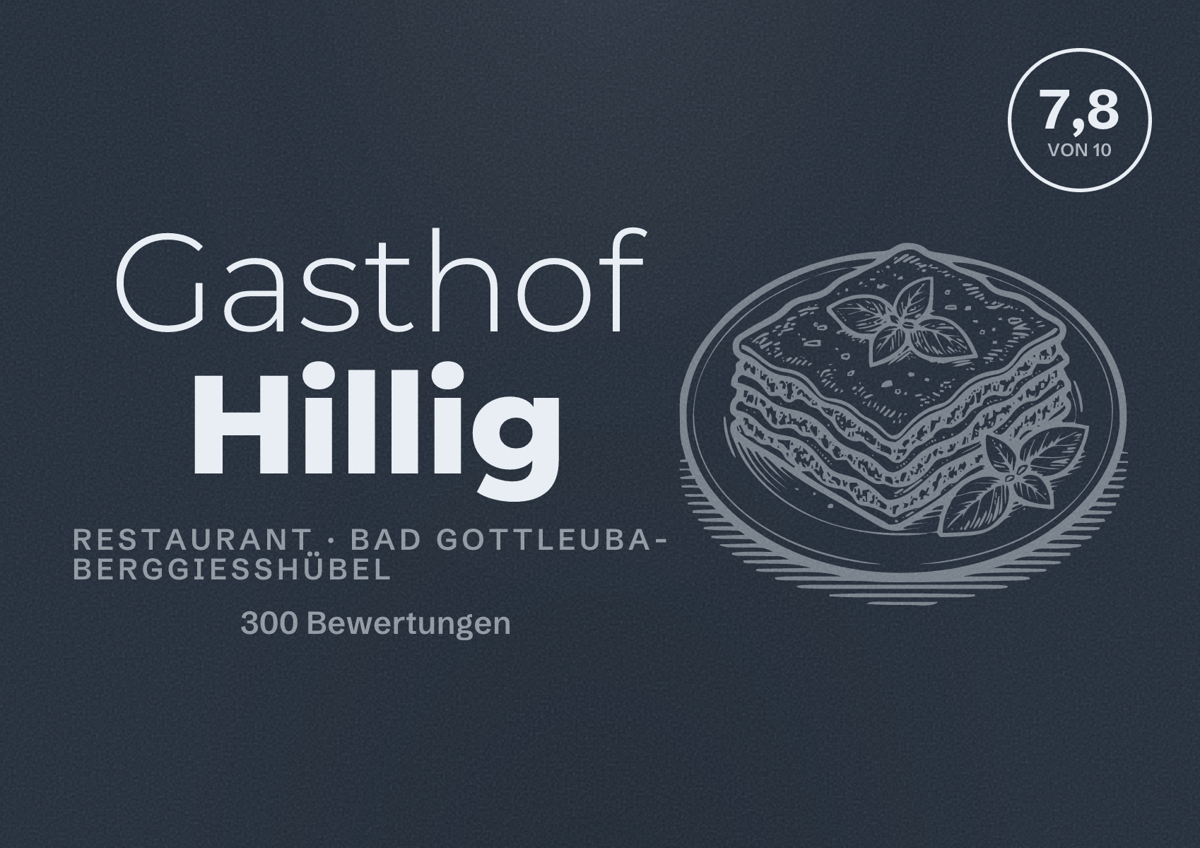 Illustriertes Poster von Gasthof Hillig, Restaurant in Bad Gottleuba-Berggießhübel: Bewertung 7,8 von 10 aus 300 Bewertungen