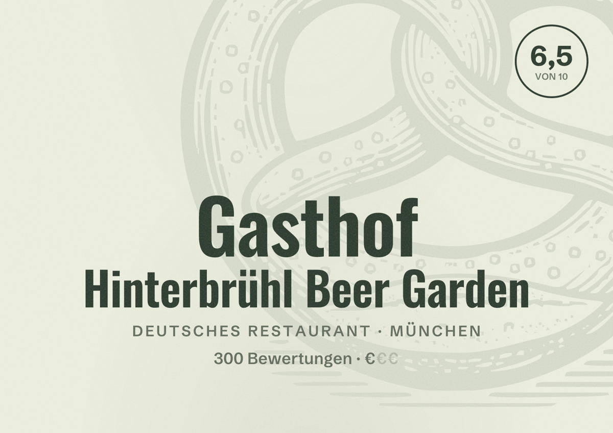 Illustriertes Poster von Gasthof Hinterbrühl Beer Garden, Deutsches Restaurant in München: Bewertung 6,5 von 10 aus 300 Bewertungen, Preisniveau €