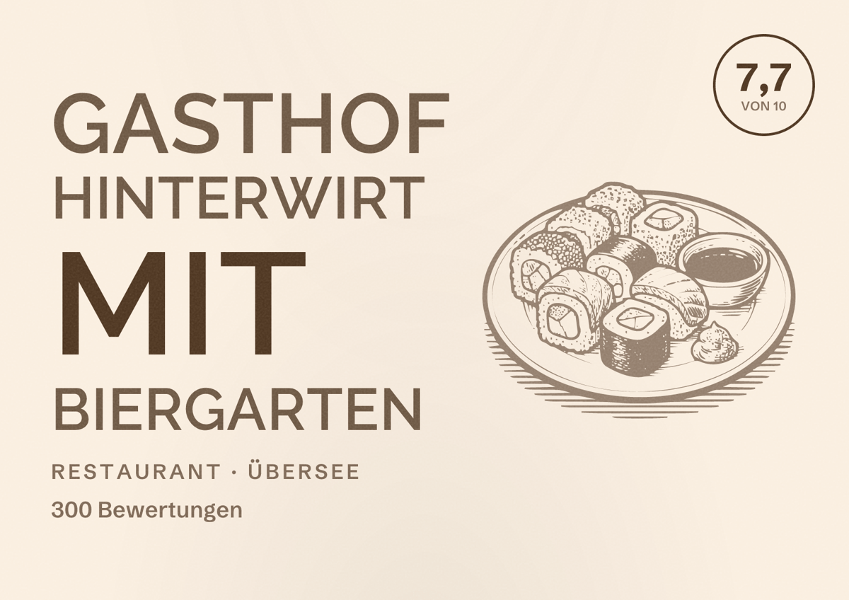 Illustriertes Poster von Gasthof Hinterwirt mit Biergarten, Restaurant in Übersee: Bewertung 7,7 von 10 aus 300 Bewertungen