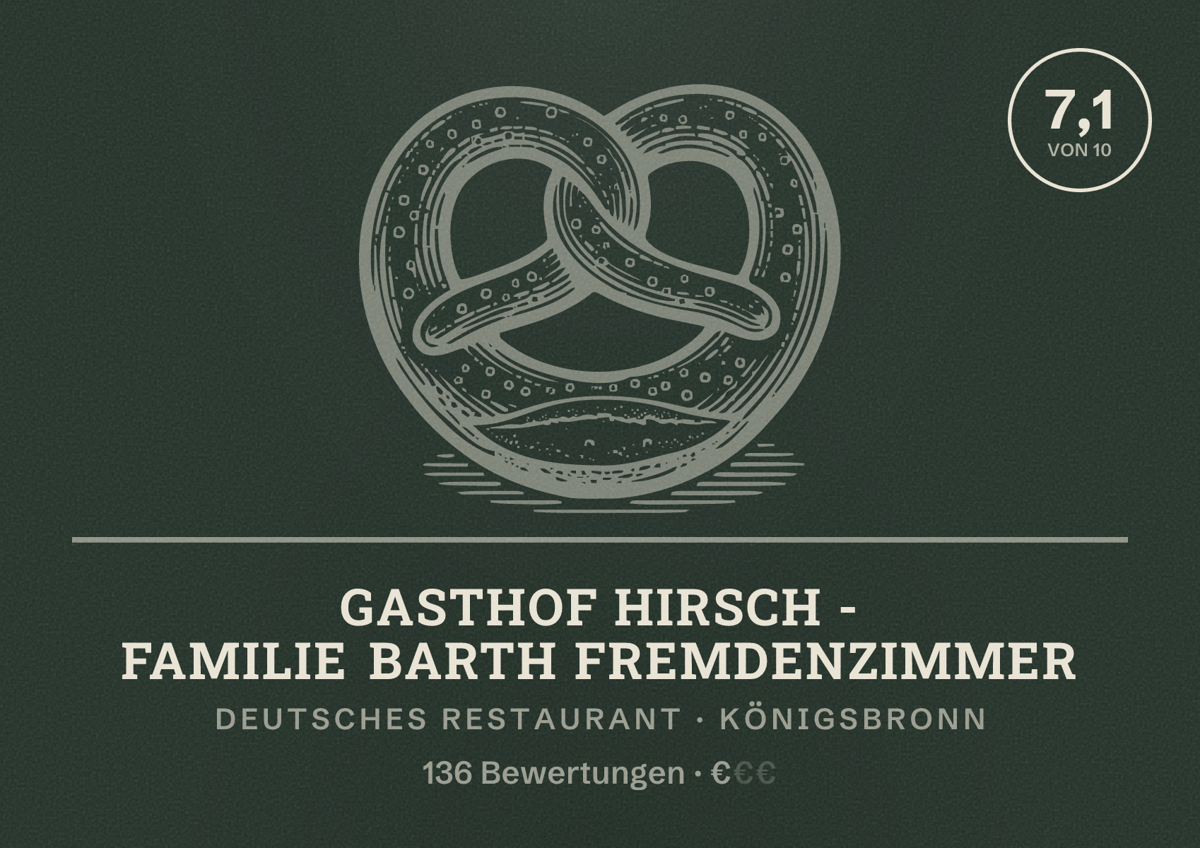Illustriertes Poster von Gasthof Hirsch - Familie Barth Fremdenzimmer, Deutsches Restaurant in Königsbronn: Bewertung 7,1 von 10 aus 136 Bewertungen, Preisniveau €