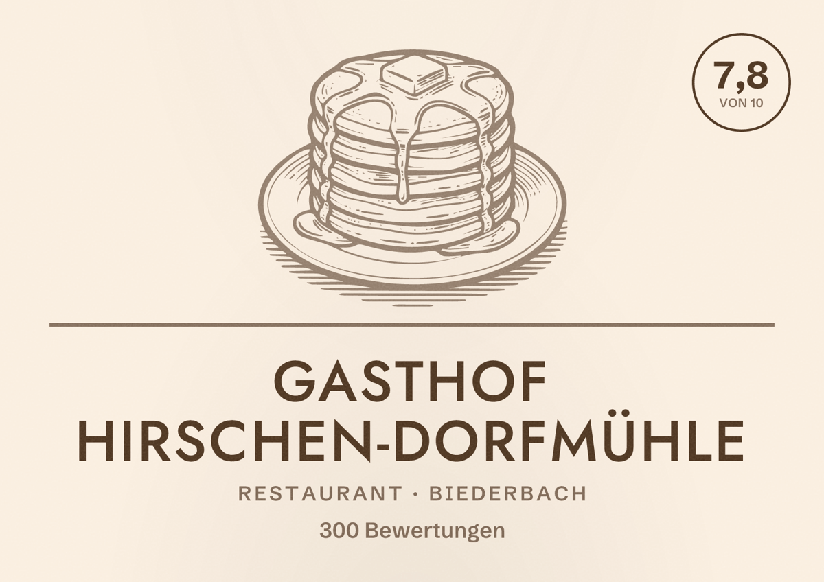 Illustriertes Poster von Gasthof Hirschen-Dorfmühle, Restaurant in Biederbach: Bewertung 7,8 von 10 aus 300 Bewertungen