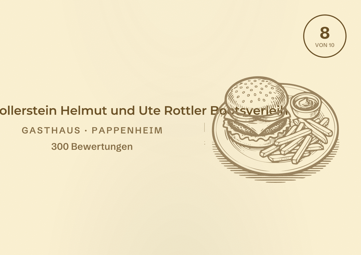 Illustriertes Poster von Gasthof Hollerstein Helmut und Ute Rottler Bootsverleih, Gasthaus in Pappenheim: Bewertung 8 von 10 aus 300 Bewertungen