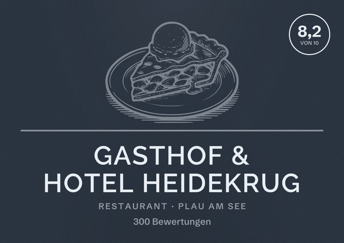 Illustriertes Poster von Gasthof & Hotel Heidekrug, Restaurant in Plau am See: Bewertung 8,2 von 10 aus 300 Bewertungen