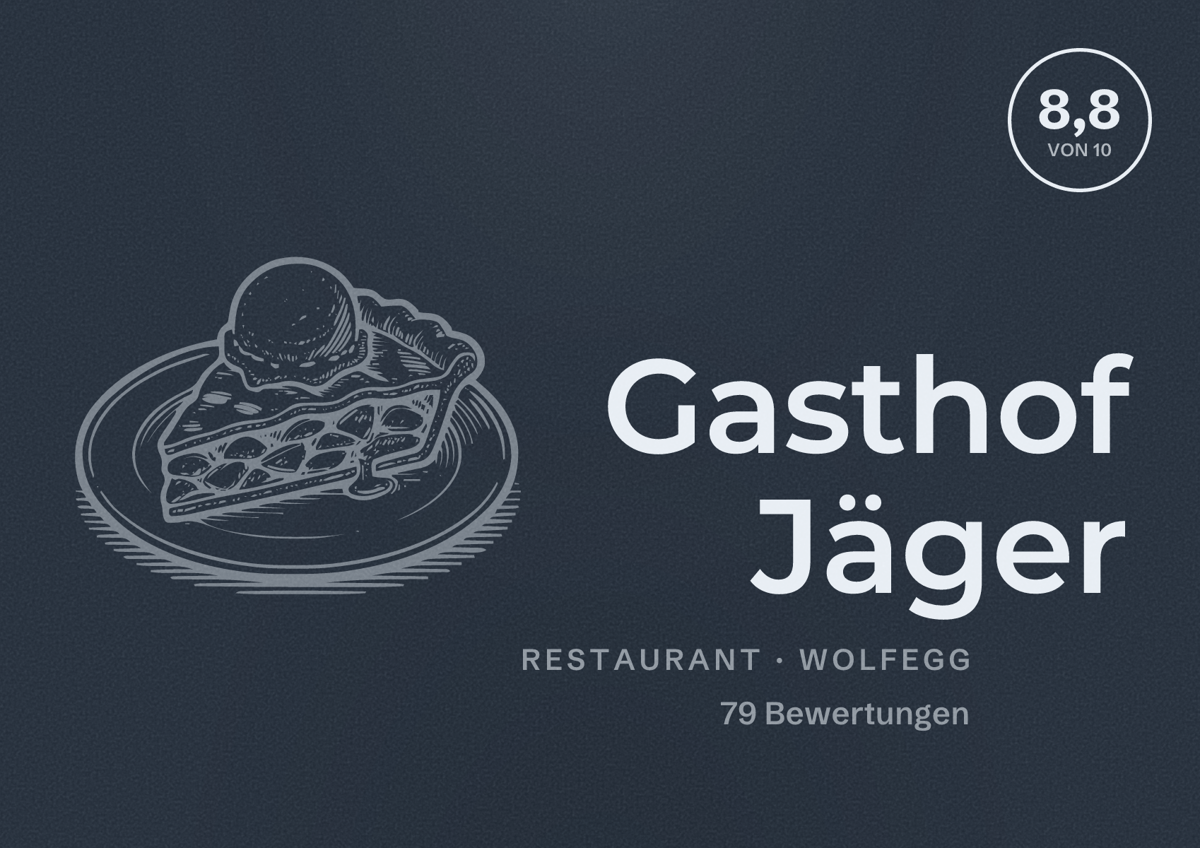 Illustriertes Poster von Gasthof Jäger, Restaurant in Wolfegg: Bewertung 8,8 von 10 aus 79 Bewertungen