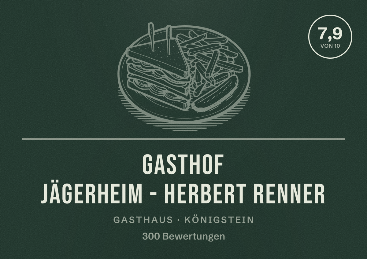 Illustriertes Poster von Gasthof Jägerheim - Herbert Renner, Gasthaus in Königstein: Bewertung 7,9 von 10 aus 300 Bewertungen