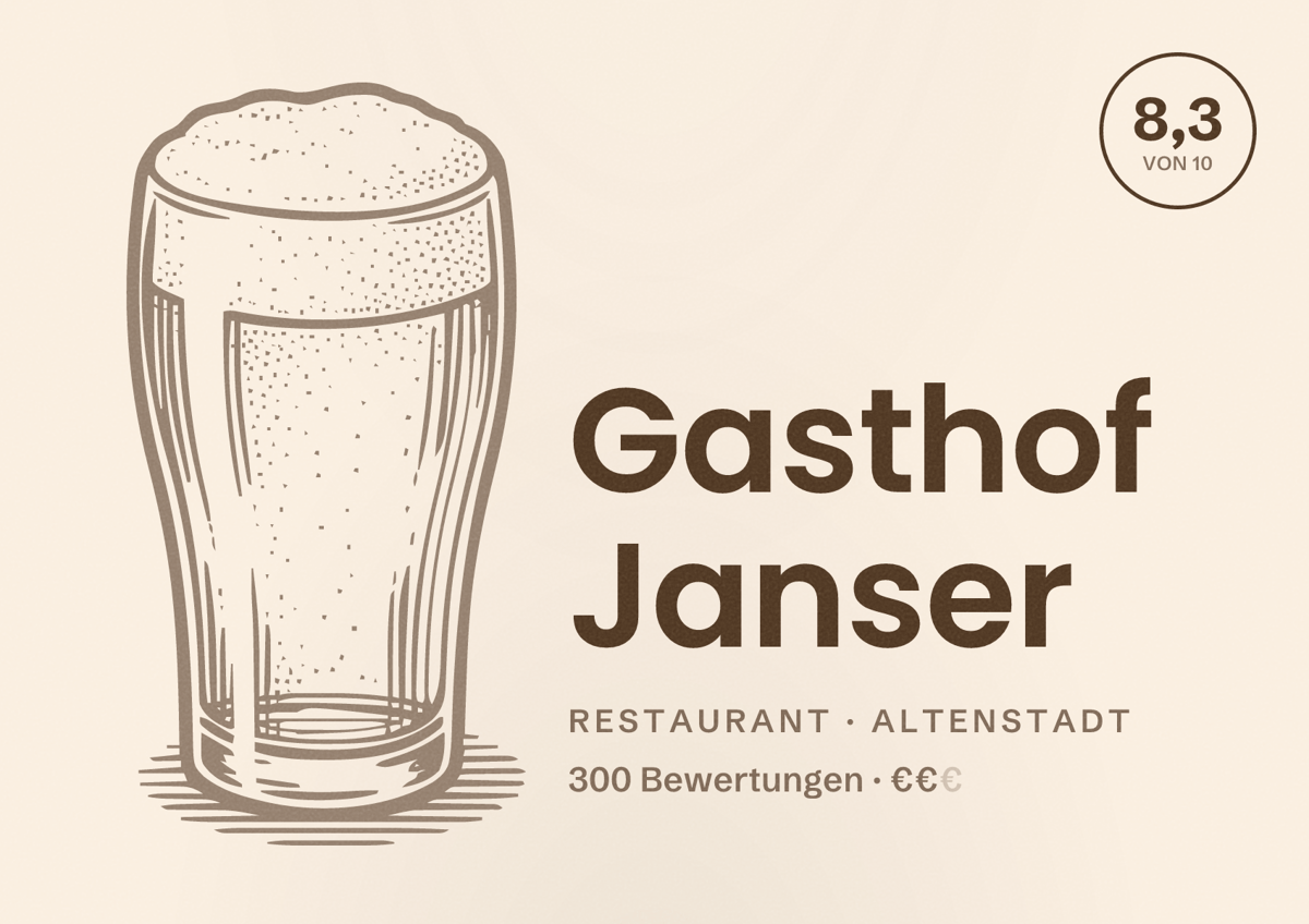 Illustriertes Poster von Gasthof Janser, Restaurant in Altenstadt: Bewertung 8,3 von 10 aus 300 Bewertungen, Preisniveau €€