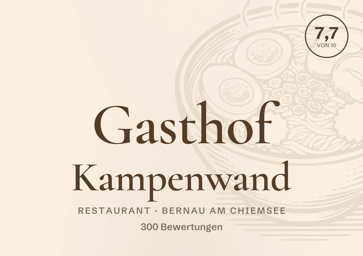 Illustriertes Poster von Gasthof Kampenwand, Restaurant in Bernau am Chiemsee: Bewertung 7,7 von 10 aus 300 Bewertungen