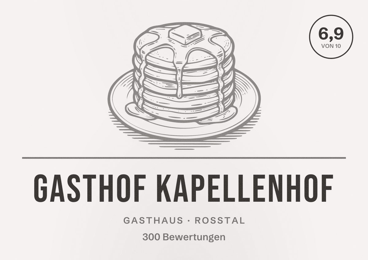 Illustriertes Poster von Gasthof Kapellenhof, Gasthaus in Roßtal: Bewertung 6,9 von 10 aus 300 Bewertungen